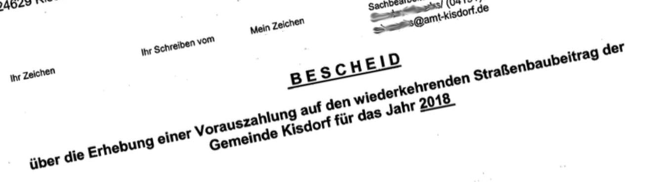 Kisdorf: Bescheid Straßenbaubeiträge